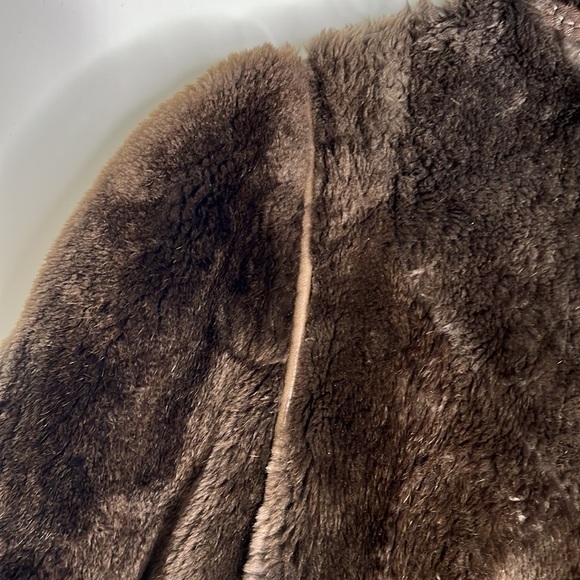Vintage Sz 10-12 Sheared Fur Button Front Coat w/detachable hood w leather trim - Picture 8 of 13